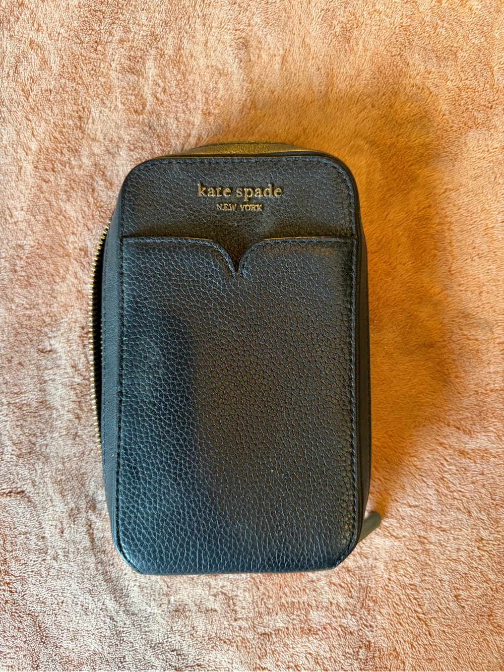 kate spade black pebbled leather phone pouch with front card pocket